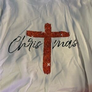 Gildan White Tee with Red Glitter Cross